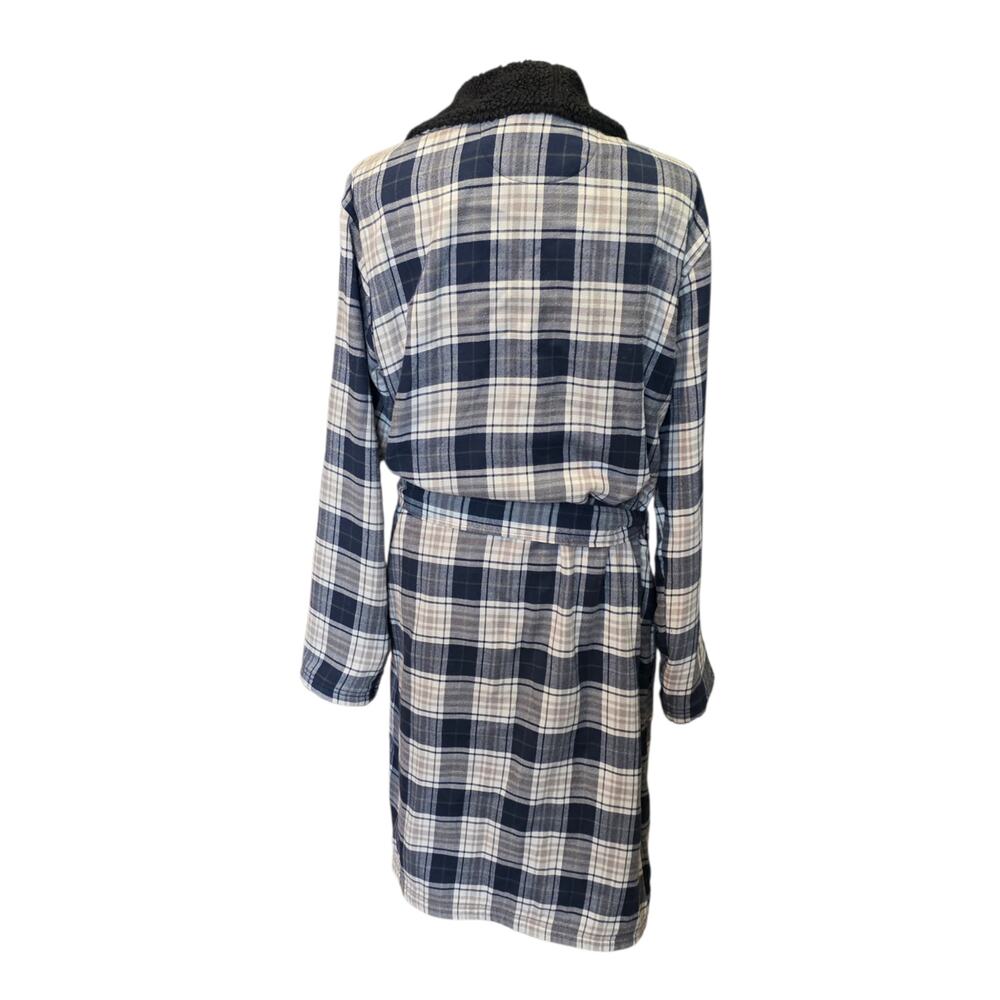 UGG Kalib Blue Plaid Plush Fleece Robe Men’s M L Belted - Picture 2 of 7